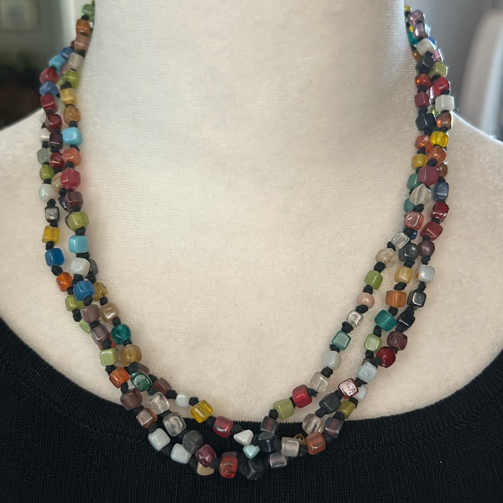 Zad Necklace Bohemian Bead Layered Multicolor Rainbow Signed Retro Hipster